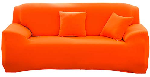 KAISUN Stretch Sofabezug Sofaüberwurf,Elastische Sofahusse Sofa,Abdeckung,Waschbar Couchhusse,Sofa Überwürfe,Mit 2 Gleichfarbigen Kissenbezügen (Orange,1 Sitzer (90-140 cm))
