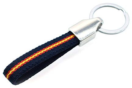 BDM Llavero de la bandera de España de tela de fondo en color azul marino para colgar las llaves del coche o de casa unisex para hombre o mujer. Acceosorio duradero