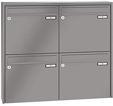 RENZ/Quadra / 4er Aufputz-Briefkastenanlage Wand-Briefkasten/RAL-Farbe 9007 Volumen 1/Dein-Briefkasten.de