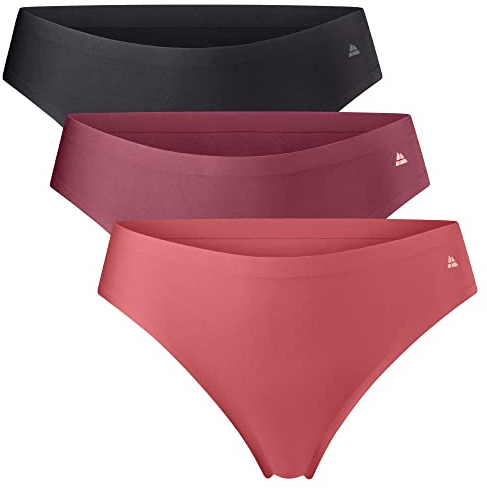 Invisible String Tangas für Damen, 3er Pack Low-Rise Slips, Unsichtbare Unterwäsche für Sport, Training & Alltag, aus recycelten Materialien (Mehrfarbig (1x Blush, 1x Ruby, 1x Schwarz), S)