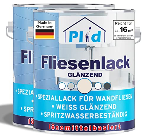 Plid® Fliesenfarbe Badezimmer & Küche [FEUCHTIGKEITSBESTÄNDIG] Fliesenlack Cremeweiß 1,5l fürs Bad - Fliesen neu streichen & lackieren im Innenbereich - 3in1 Fliesen Farbe Lack - Made in Germany Set