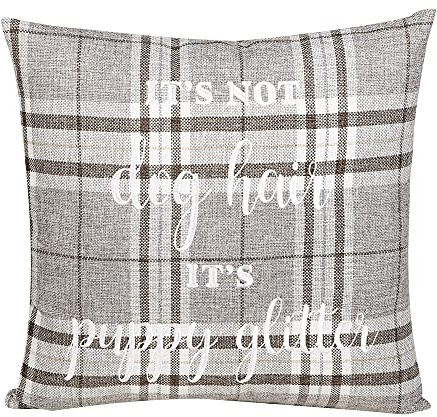 Pet Brands Graues Karo Sofakissen Tweedy Tartan Kissen für Couch mit lustigem Hund Zitat