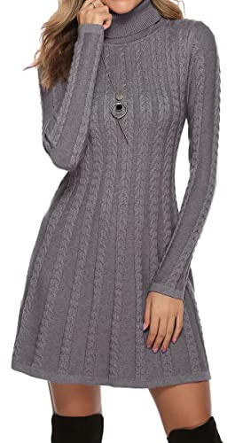 Gyabnw Damen Rollkragen Strickkleid Strickpullover Elegant Winterkleid Modisches Pulloverkleid Midikleid für Freizeit Cocktail