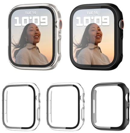 Haojavo Schutzhülle Kompatibel mit Apple Watch Series 7 8 41MM, 3 Stück Hülle 2 in 1 Gehäuse Hart Schutz und HD Gehärtetes Displayschutz Zubehör für Watch7 41 MM Smartwatch Case für Damen und Herren
