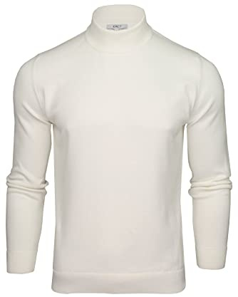 Xact Men’s Pure Cotton Mock Neck Turtleneck Jumper – Premium High Neck Knit, Soft Breathable Winter Sweater, Warm Lightweight Pullover Knitwear (Winter White) XL
