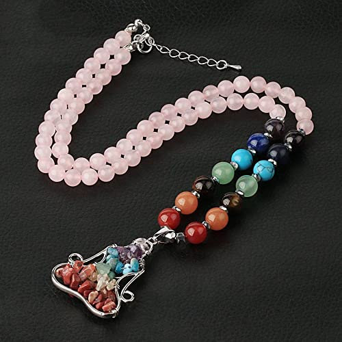 sdfwe Crystal Necklaces, Natural Gemstone Quartz 7 Chakra Tree Of Life Yoga Rose Quartz Necklace With Lobster Clasp Chain for Women Men Fashion Jewelry