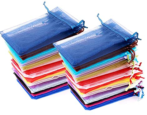Intckwan 100 Stück Bunt Organzasäckchen 10 x 15 cm Organzabeutel, Säckchen Geschenk Schmuck Hochzeit Bonbonsbeutel Für Festival Party und Hochzeit, Satin-Kordelzug