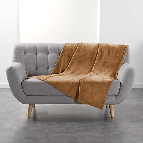 Douceur d'Intérieur, Plaid (125 x 150 cm) Flanou Camel, Flanelle