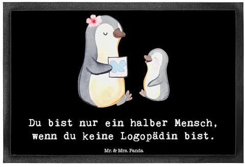 Mr. & Mrs. Panda 40 x 60 cm Fußmatte Logopädin Herz - Geschenk, Kindergarten, Arbeitskollege, Abschied, Studium, Fußabstreifer, Kindern, Fußmatten,