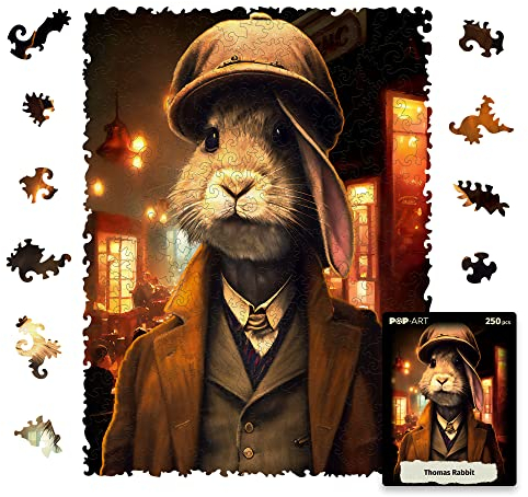 UNIDRAGON Original Holzpuzzle — Pop Art Thomas Rabbit, 250 Teile, 12.6 x 9 Zoll (32 x 23 cm) Schöne Geschenkverpackung, Einzigartige Form Erwachsene und Kinder