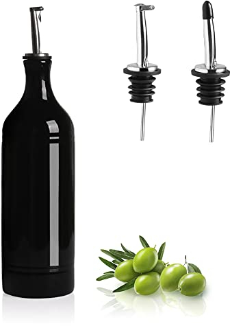 Sweejar Home flacon distributeur d'huile d'olive en céramique opaque protège l'huile pour réduire l'oxydation, convient pour le stockage d'huile, vinaigre, et autres liquides, 680 ml (Noir)