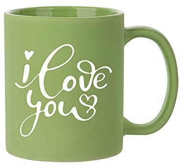 I Love You Gift, Mug Present Wife, Girlfriend, Husband, Boyfriend, Valentines Day, for her, him, Birthday, Coffee Tea 11oz Full Coloured Frosted Ceramic Mug. (Green)