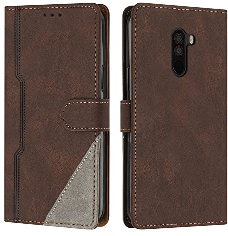 Radoo Coque pour Xiaomi Pocophone F1, Housse Etui Portefeuille Cuir Multifonction, Fermeture Magnétique à Clapet Anti-Choc [Fonction Support] Flip Case Compatible avec Xiaomi Pocophone F1 (Marron)