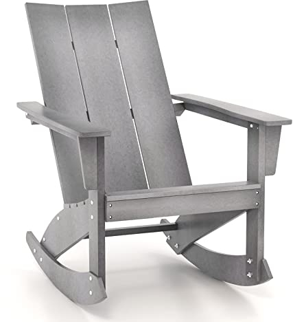 KOMFOTTEU Schaukelstuhl Outdoor, Gartenstuhl aus HDPE, Gartensessel mit hoher Rückenlehne und Armlehne, wetterfester Schwingensessel für Terrasse Garten, 93 x 55,5 x 90 cm, Grau