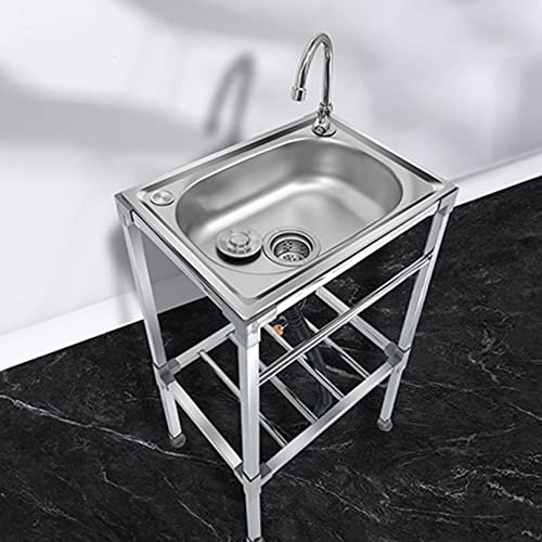 Mobile Spüle Edelstahl Küchenspüle, Multifunktions Waschtisch Mit Wasserhahn Freistehende Spülbecken, für den Innen- und Außenbereich, Garagen, Gartengrill usw. (53x38x83cm,3-Kombination)