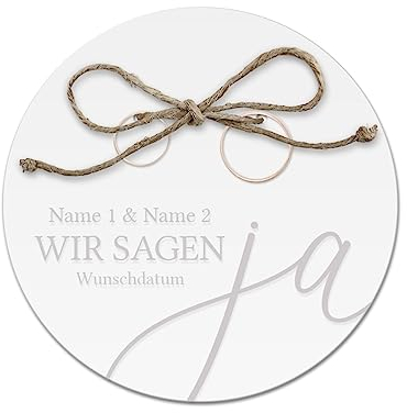 Acrylglas Ringkissen personalisiert zur Hochzeit Standesamt mit Lasergravur mit individuellen Namen und Datum klein und modern - Wir sagen Ja