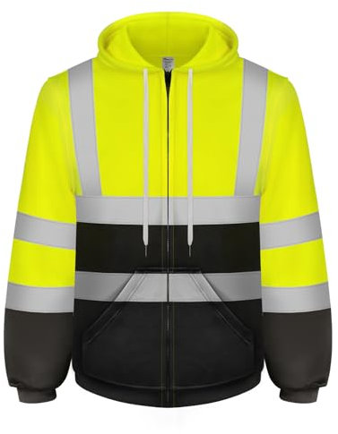 Graunton Reflektierendes Sweatshirt Mit Reißverschluss, Warnschutz Pullover für Männer und Frauen，Warnschutzjacke für Baustelle，Flughafen，Aktivitäten im Freien， Gelb schwarz, 4XL.
