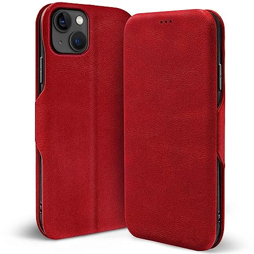 CoolGadget für iPhone 14 Plus Shell Flip Case, dünne Business Klapphülle mit Magnetverschluss & Kartenfach, kompatibel mit iPhone 14 Plus (6,7 Zoll), Rot
