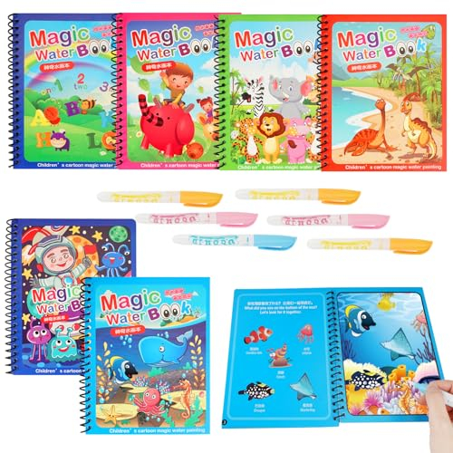 6 Stück Wasserstifte Malbuch,Magie Wasser Zeichnung Buch,Wiederverwendbar Magic Water Colouring Book,Malbuch mit Wasserstift,für Jungen und Mädchen Bildung Zeichnung Spielzeug, Meeres und Tierthemen
