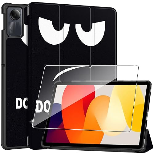 Rojeuinn Hülle für Redmi Pad SE Tablette Case Cover+1 Stücks Schutzglas Schutzfolie,Ultra Schlank Superleicht Dreifach Falt Klapp Schutzhülle Case mit Auto Schlaf/Wach Funktion - Don't Touch