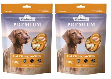Dehner Premium Calciumknochen | Snack für große und kleine Hunde | Leckerli mit Hühnerbrustfilet | Hundesnack in Premiumqualität | Belohnung mit Calcium | getreidefrei | für Zähne und Knochen | 500 g