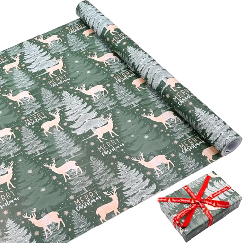 Weihnachten Geschenkpapier, Kraftpapier gedruckt mit lila Blume 43cm x 10M großes wiederverwertbares Verpackungspapier verpackt in Rolle