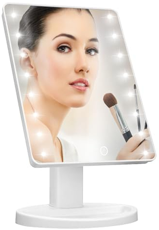 Vivo Technologies 16 LED Touch Vanity Makeup Mirror - Touch Controlled, Portable, 180° Swivel Rotation, White