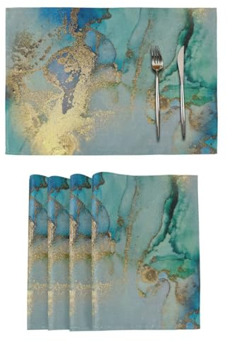 Marmor-Tischsets, 6er-Set, goldfarben, grün, Marmor, Tischset, Tischset für Esszimmer, Küchentisch, leicht zu reinigen, waschbar