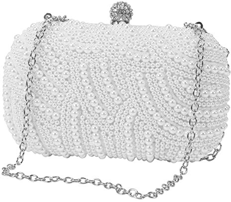 Kochenty Modische Clutch-Tasche, für Hochzeit, Party, mit Perlen, weiß, Modisch