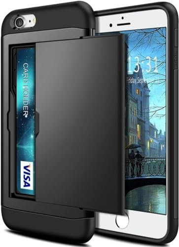 XYZNTMF for iPhone 8/SE 2020/7 Shockproof Case with Card Holder, Silicone Bumper Matte Hard PC Shell, Black