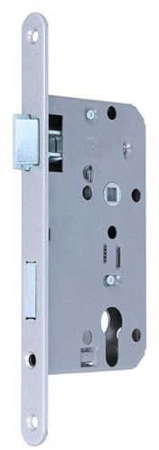 MS Beschläge Türschloss mit Schlosskasten 55mm Dornmaß Einsteckschloss Metallschloss Zimmerinnentür-Schloss 235mm x 20mm Stulp abgerundet (Profilzylinder, DIN links)