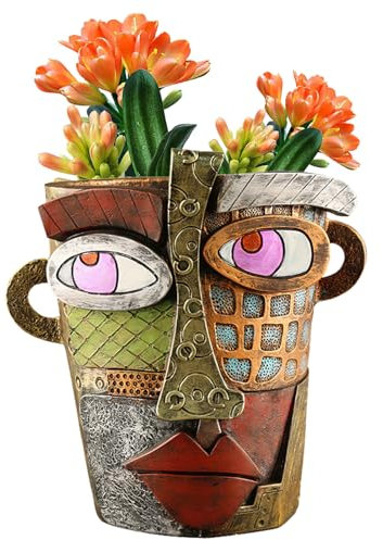 Midogaigai Abstract Face Planters Pots Head,Unique Head Planter for Indoor Plants,Funny Face Flower Pot,Colorful Plant Pots for Outdoor Garden Decor and Home Art Decoration(Classic)