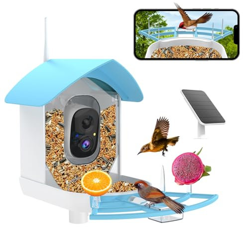 Fazoxo Bird Feeder with Camera, Smart AI Bird Breed Recognition, Birds Motion Detection with Real Time Notice, Solar Powered Auto Capture Bird Watching WiFi Camera,Gifts for Birdlover,SkyBlue