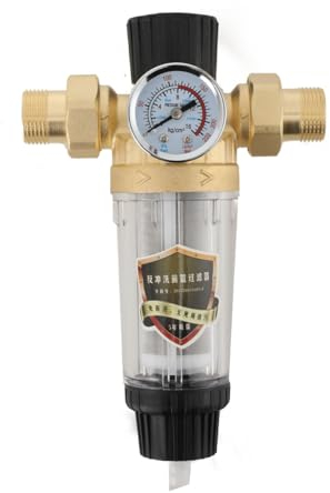 Cozyel Set Trinkwasserfilter,1 Zoll Wasserdruckminderer Druckminderer Rückspülfilter Mit Wasserdruckmesser und Edelstahl Siebfilter, Wasser üBerdruckventil Aus Messing zur Regulierung Des Wasserdrucks