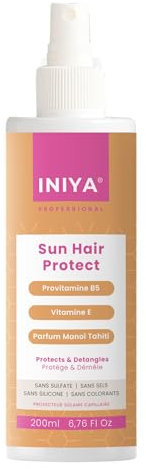 Spray Protecteur Solaire Cheveux & Soin Démêlant Sans Sulfate ni Silicone | Iniya Sun Protect Hair | Soin Protection Solaire Cheveux | Soin Démêlant Cheveux Piscine & Plage | Marque Française
