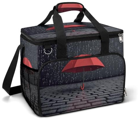 Tote Bags, Red Umbrella in Rain Printed Tote Bags,Durable Tote Bags,Zipper Tote Bags,Camping Tote Bags