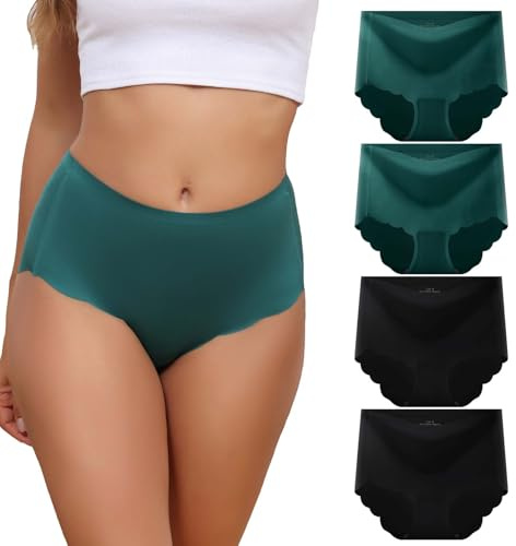 Dumwis Underwear Women Seamless Knickers for Women High Waisted Knickers No Vpl Underpants Invisible ladies pants Hipster Briefs Pack Of 4(S-3XL)