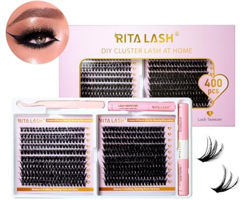 RITALASH Lash Extension Kit 400Pcs,DIY Individual Lashes Clusters Kit,Lash Bond And Seal,Lash Remover For Eyelashes Extensions (50D+80D Cluster Kit)