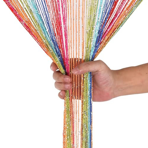 WedDecor Mehrfarbige Fadenvorhänge, Glitzer-Fransen-Panel, Fliegengitter, Raumteiler, Quastenvorhang für Türen, Türen, Fenster, Heimdekoration, Event-Dekoration, 90 x 200 cm