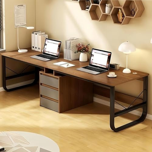 HCBHG Two Person Desk with 3 Drawers, Large Double Study Writing Table, Wooden 2 Person Gaming Desk Computer Table Dual Workstation, for Home Office(Walnut,240cm/94.48in)