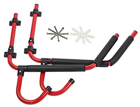 Kayak and Surfboard Wall Rack, Indoor Outdoor Storage Wall Hanging Hooks Dock or Wall Mount Hangers Cradle Set for Canoe, Paddle Board, Surfboard, Snowboard (2 Pack)