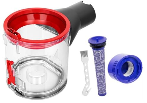 Recambios de Contenedor de Polvo Transparente para Dyson V7/V8, Repuestos para Dyson, Accesorios para Dyson - Incluye Prefiltro, 1 × Postfiltro y 1 Cepillo de Limpieza