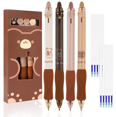 Deepton Radierbarer Kugelschreiber, 4 Stück Radierbarer Tintenroller, Blau Radierbare Stifte, Kugelschreiber Radierbar, Erasable Pen, Gelstifte Radierbar mit 10 Ersatzminen (0,5mm, Braun)