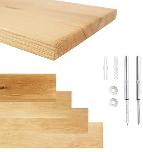Natural Goods Berlin 1x Schweberegal Eiche - Wand Regal Brett - Schwebendes Regal - Wandregal Kinderzimmer - Unsichtbare Floating Shelves - Regalboden mit Löchern - Schweberegal Holz (20cm x 130cm)