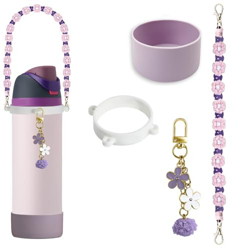 Accessories Set for Owala Water Bottle 24 oz 32 oz 40 oz, Anti-slip Silione Boot, Hand-woven Water Bottle Handle Strap and Keychain Charm included, Perfectly to Compatible with Owala freesip