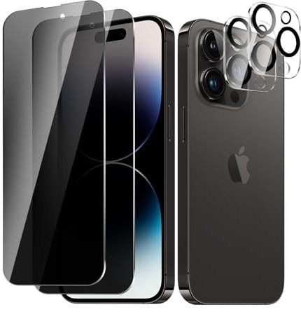 BIESHKJ 2 Stück Sichtschutzfolie für iPhone 14 Pro, Anti-Spy Panzer Schutz Glas + Kameraschutz, HD-Hartglasfolie, 9H-Härte, Kratzfest, Blasenfrei