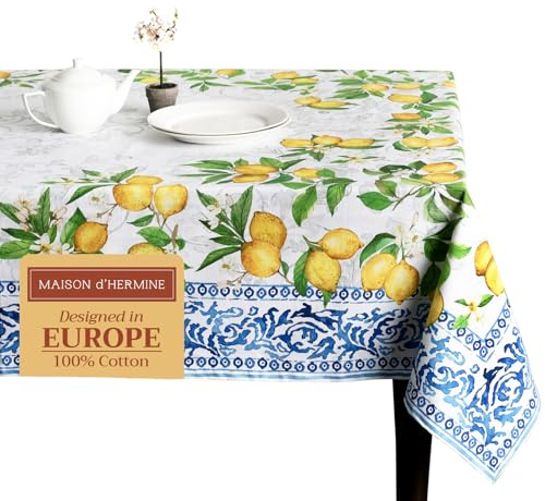 Maison d'Hermine Tischdecke, Rechteckig, 100% Baumwolle (180 cm x 140 cm) | Wiederverwendbar, für den täglichen Gebrauch, zum Essen, für Partys, Festliche Anlässe und Frühjahr Sommer - Cedrat