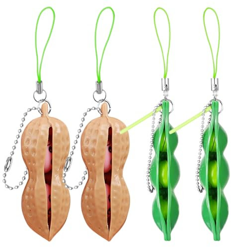 Simsky 4 Pièces Pendentifs Squeeze Toys, Porte-clés Squeeze Bean, Porte-clés en Forme de Haricots à Presser, Fidget Toys, Jouets de Pois Fidget Toys, Soja Fidget Toys Anti-Peur, Squishy Porte-Clef