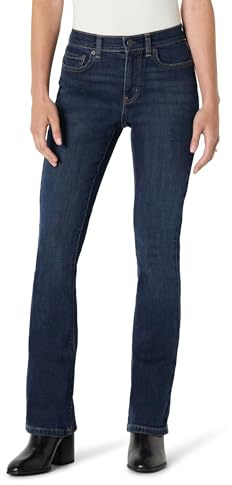 Amazon Essentials Women's High Stretch Slim-Fit Mid-Rise Bootcut Jean, Dark Midnight Wash, 2 Short