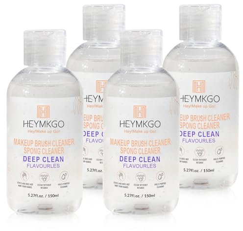 HEYMKGO Makeup Brushes Cleaner,4PCS 600ML Liquid Make Up Brush Cleaner, Fragrance-Free, No Harsh Chemicals & Cruelty-Free, Cleans Bristles Brush Cleaner for Makeup Lovers & Professionals